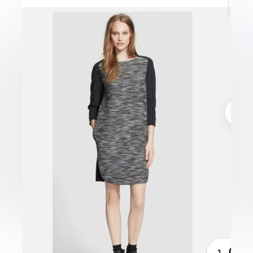 Vince L Dress Dark Grey Cream Pockets Zipper back Split hem Excellent Condition